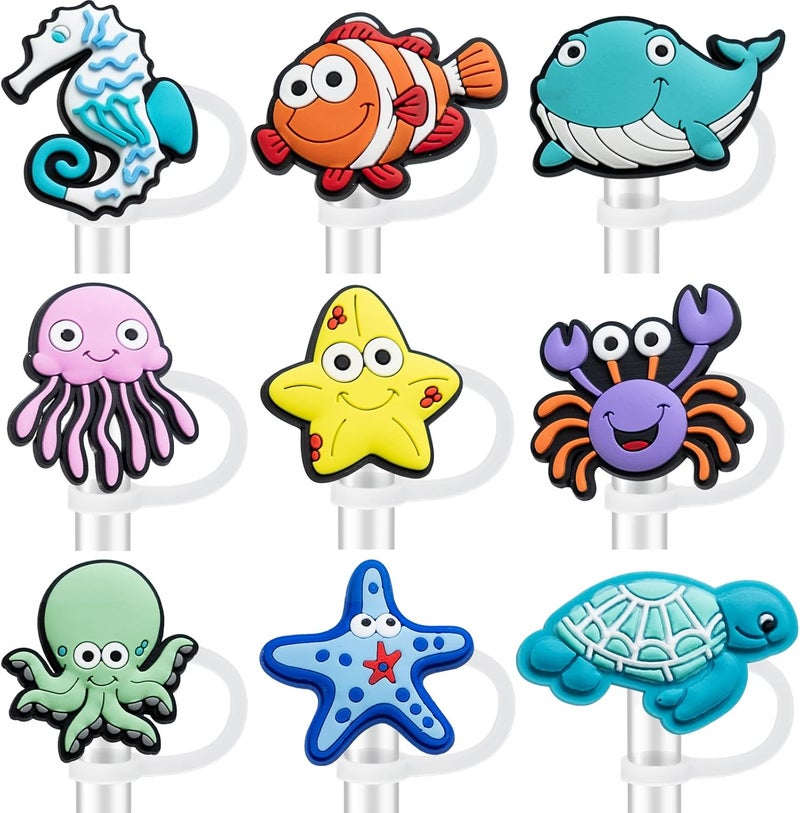 yomanta 9PCS Straw Covers for Stanley Cup Tumbler 30 oz / 40 oz Leak Proof Straw Toppers 10mm Silicone Sea Animal Caps for Stanley Cup Accessories-Marine Wildlife - Image 1